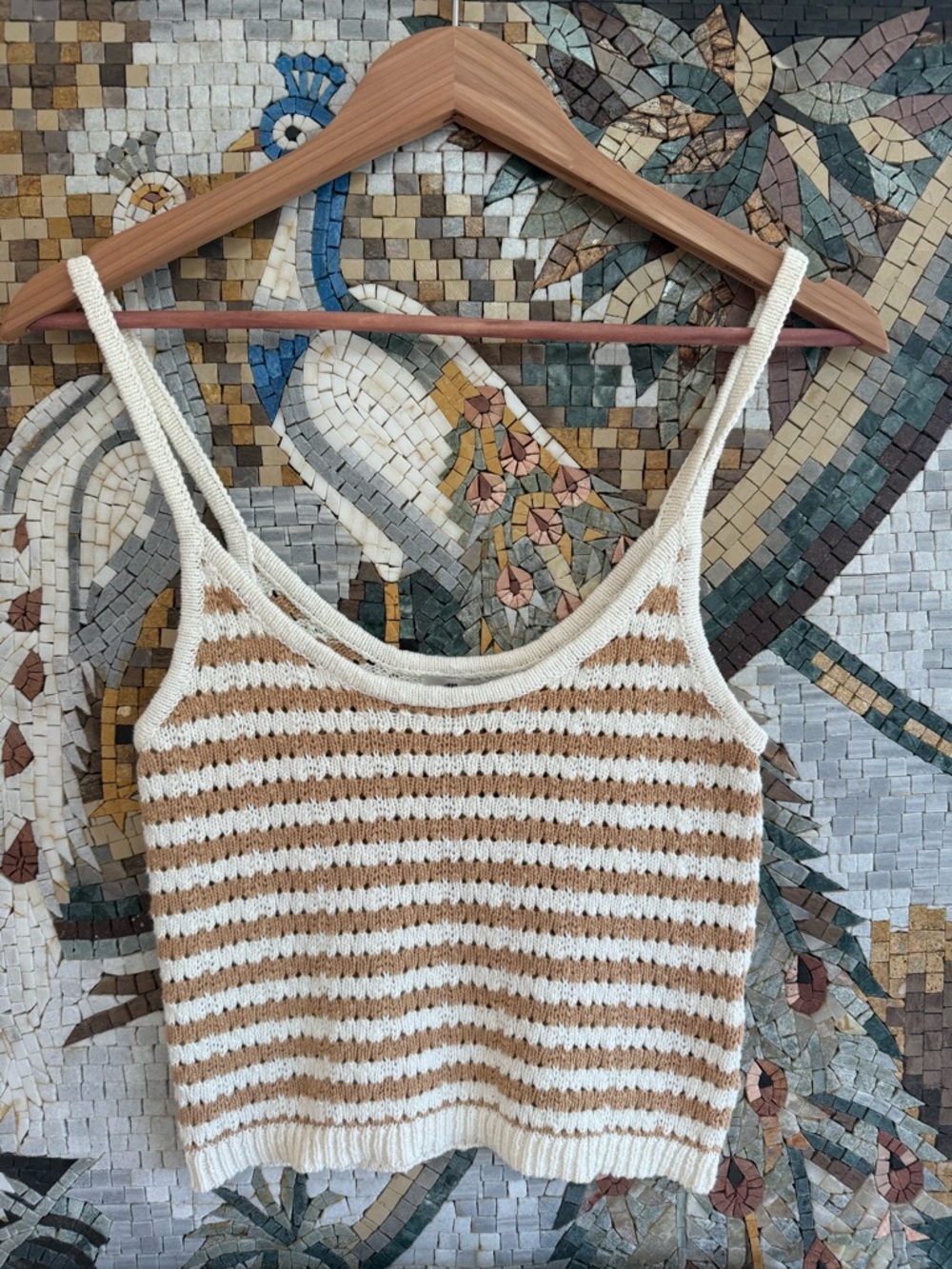 Madewell Cream and Tan Striped Knit Crop Tank